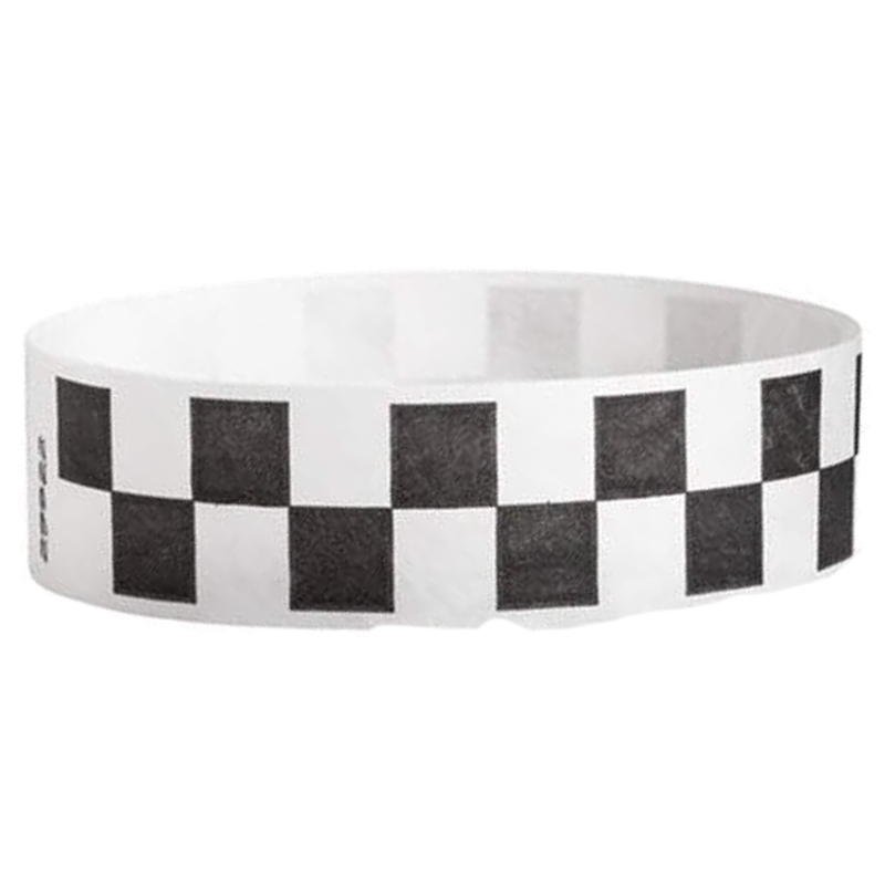 Checkered black and white wristband on a white background