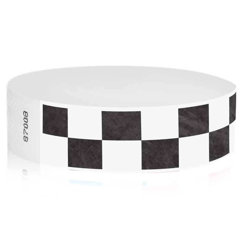 white and black checkerboard pattern tyvek wristband