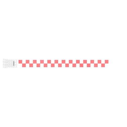 tyvek wristband with a coral red and white checkerboard pattern 