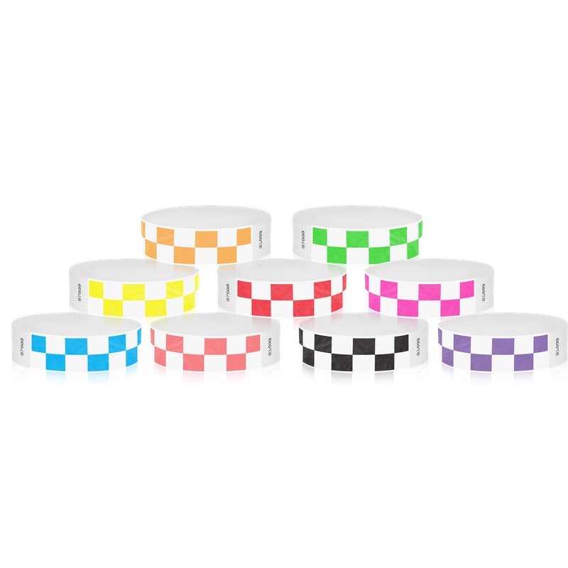 Set of colorful checkered wristbands on a white background