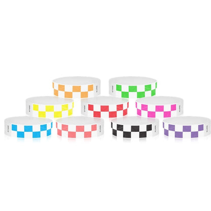 Set of colorful checkered wristbands on a white background