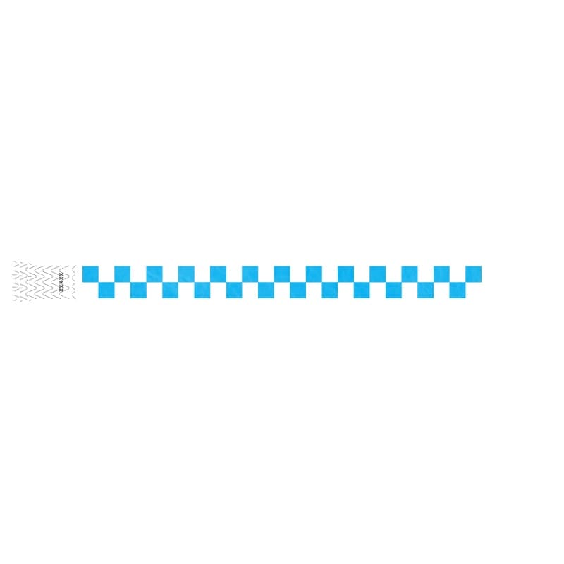 tyvek wristband with a neon blue and white checkerboard pattern 