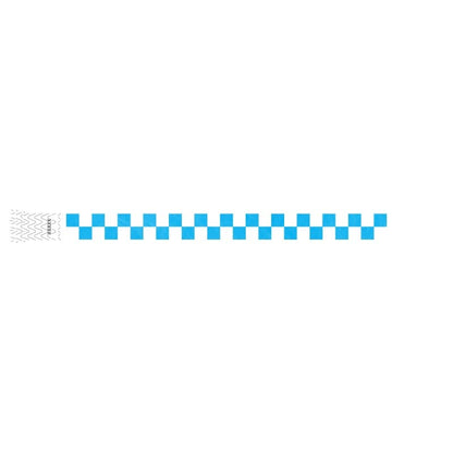 tyvek wristband with a neon blue and white checkerboard pattern 