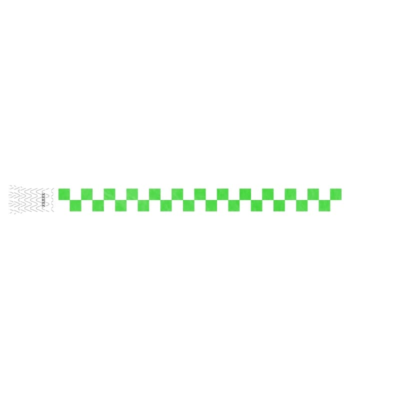 tyvek wristband with a neon green and white checkerboard pattern 
