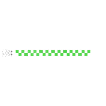 tyvek wristband with a neon green and white checkerboard pattern 