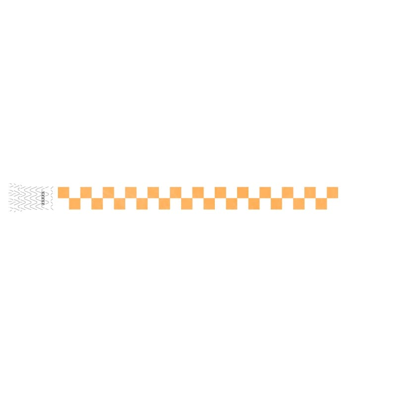 tyvek wristband with a neon orange and white checkerboard pattern 