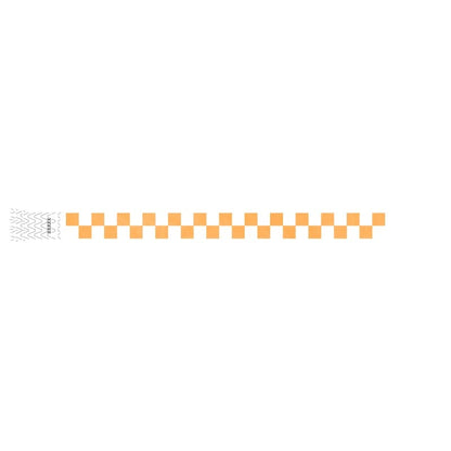 tyvek wristband with a neon orange and white checkerboard pattern 