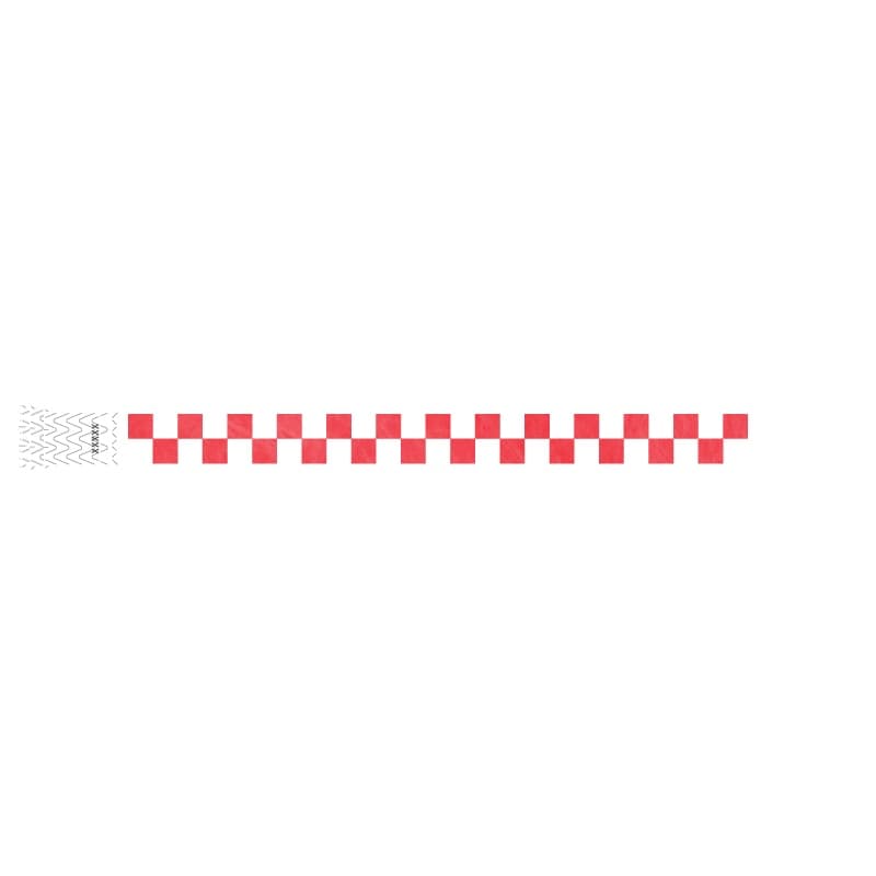 tyvek wristband with a neon red and white checkerboard pattern 