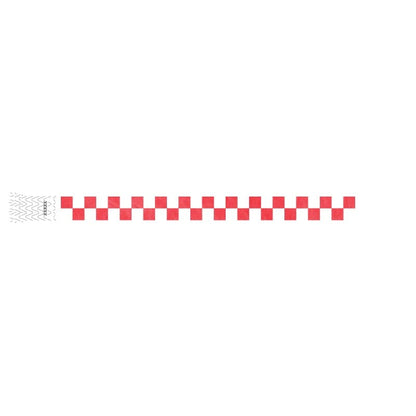 tyvek wristband with a neon red and white checkerboard pattern 