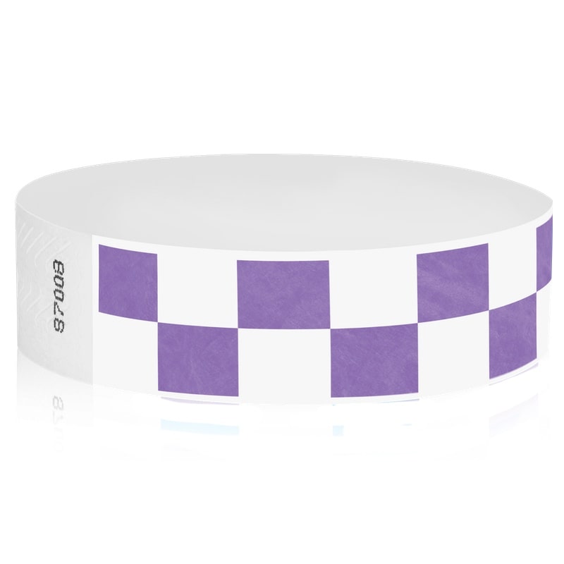 white and purple checkerboard pattern tyvek wristband