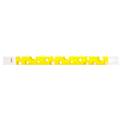 white tyvek wristband with neon yellow cheese pattern - flat version shown