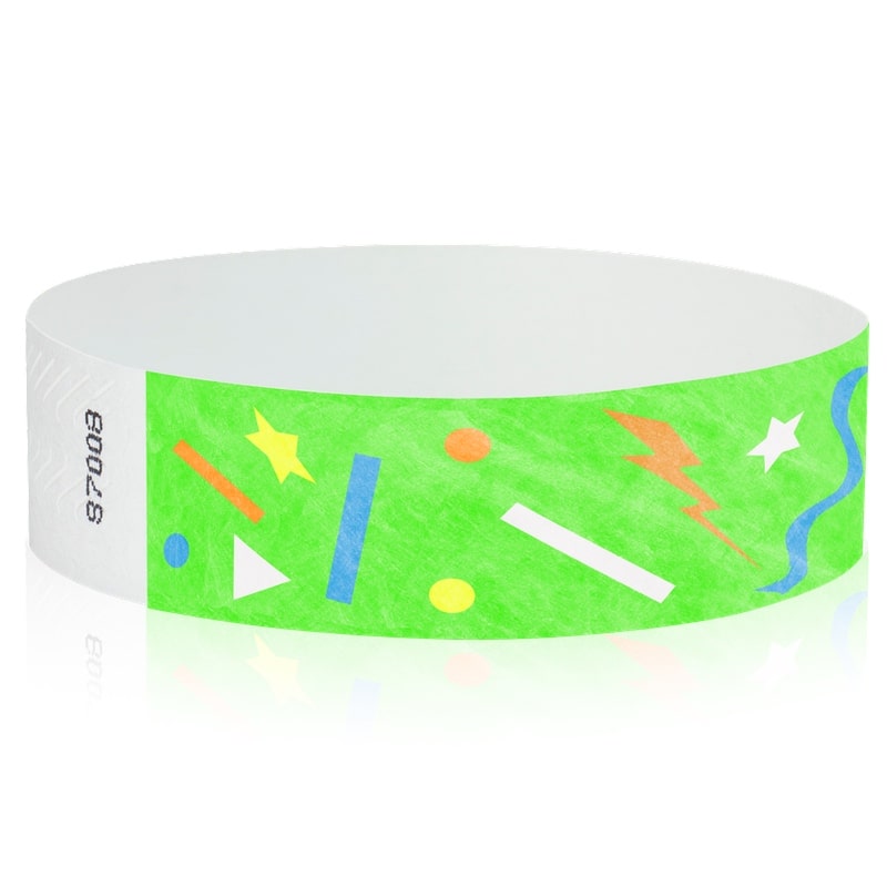 neon green wristband with confetti pattern in assorted colours