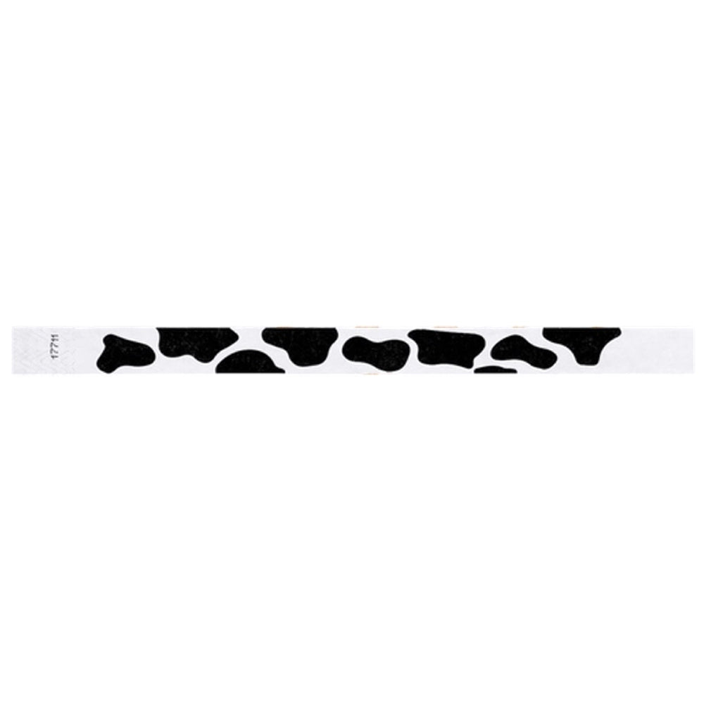 white tyvek wristband with cow pattern - flat version shown