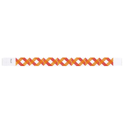White wristband with neon red and neon orange xxx pattern - flat version shown