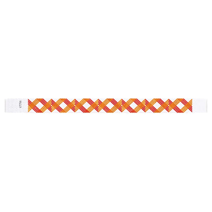 White wristband with neon red and neon orange xxx pattern - flat version shown