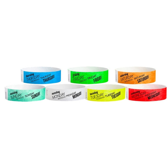 days of the week wristbands available in a different colour for each day
