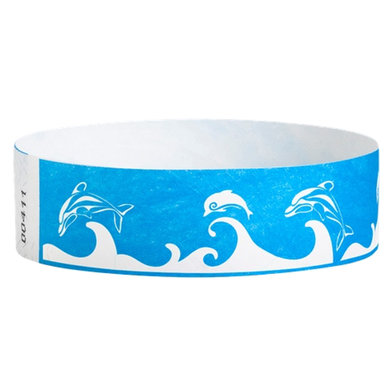 Wristband with dolphin and wave design on a blue background