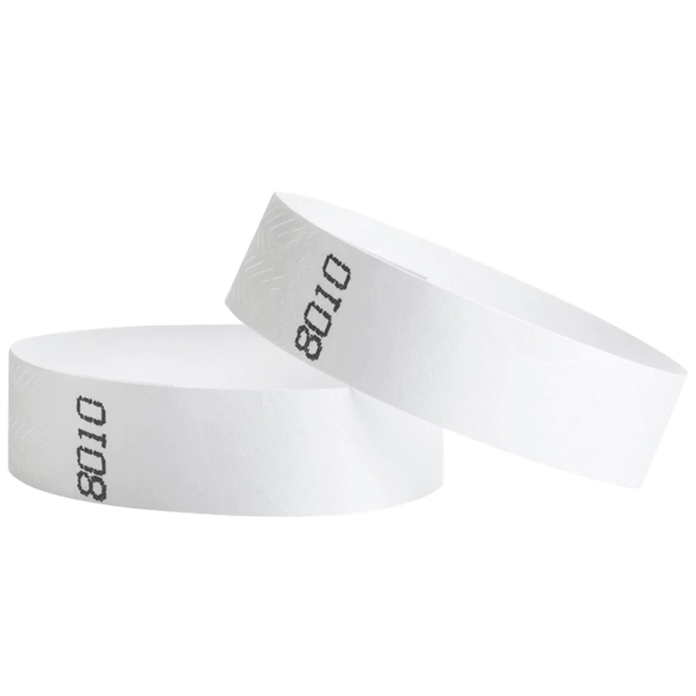 duplicate number sets in white tyvek 3/4" wristbands - shown in round 