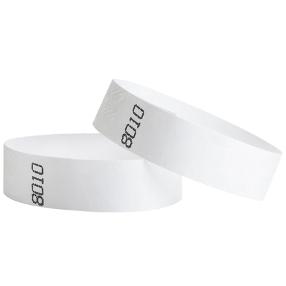 duplicate number sets shown in white tyvek 3/4" wristbands 