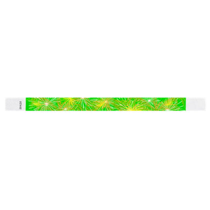 tyvek Wristband with fireworks design on a neon green background - flat version shown