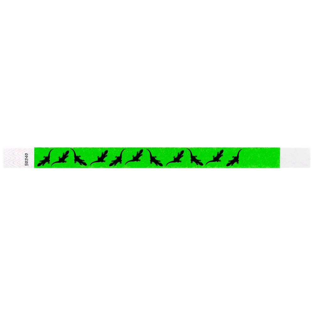 neon green tyvek 3/4" wristbands with black gecko pattern
