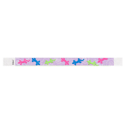 Berry tyvek Wristband with neon pink, neon blue and neon green gecko design - flat version shown