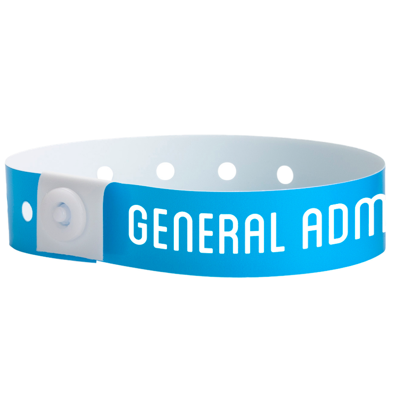 general admission plastic wristband in neon blue 