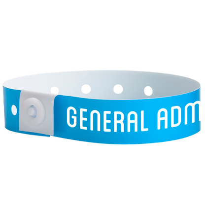 general admission plastic wristband in neon blue 