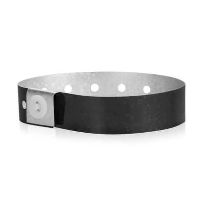 Plastic holographic wristband in black - round version shown 