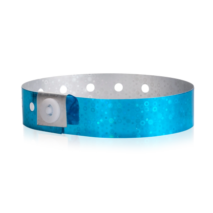 Plastic holographic wristband in blue - round version shown 