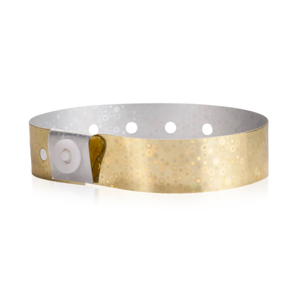Plastic holographic wristband in gold - round version shown 