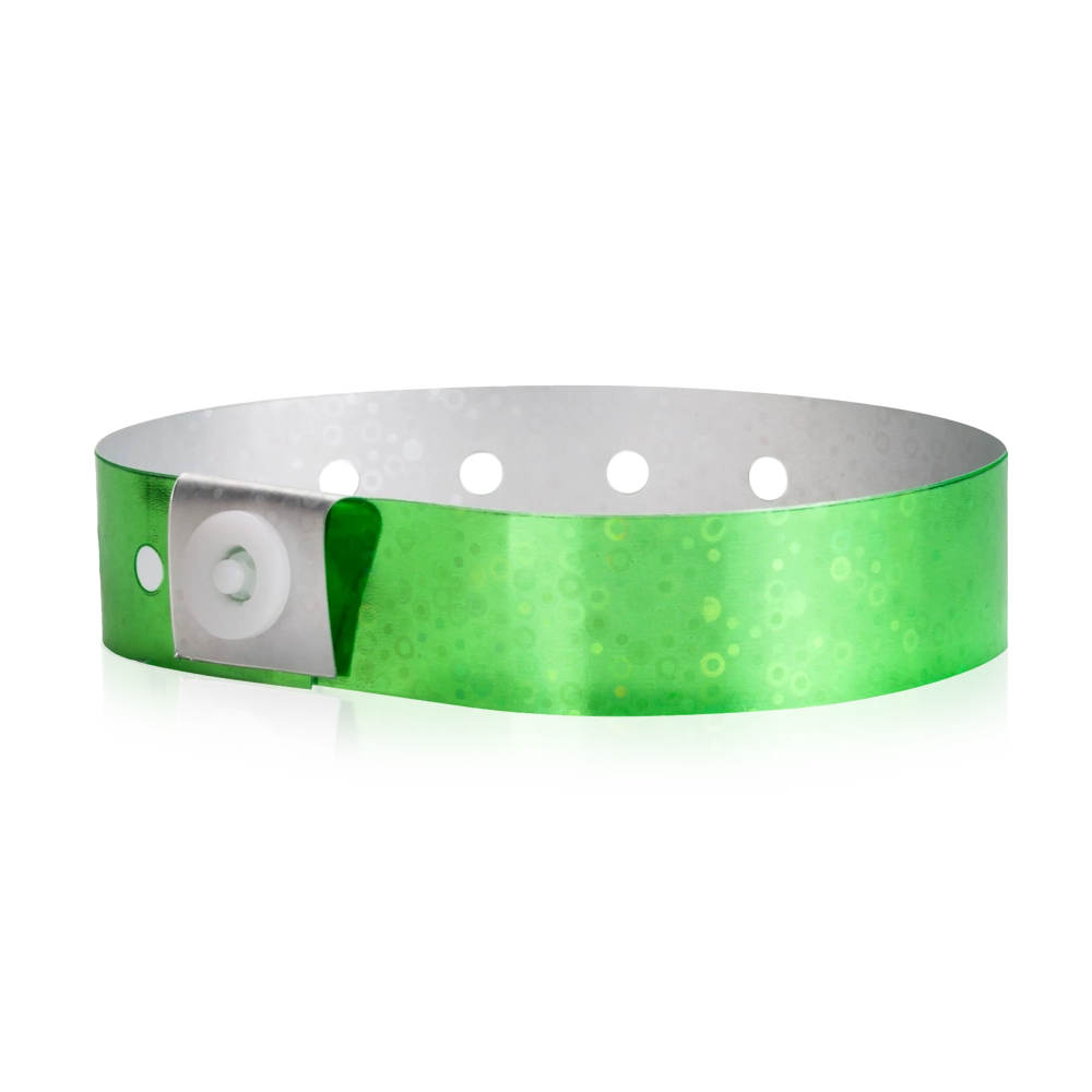 Plastic holographic wristband in green - round version shown 