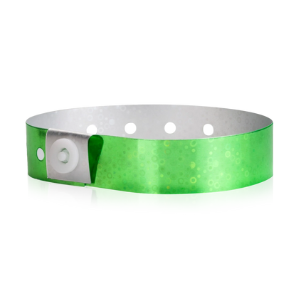 plastic holographic wristband in green - shown in round