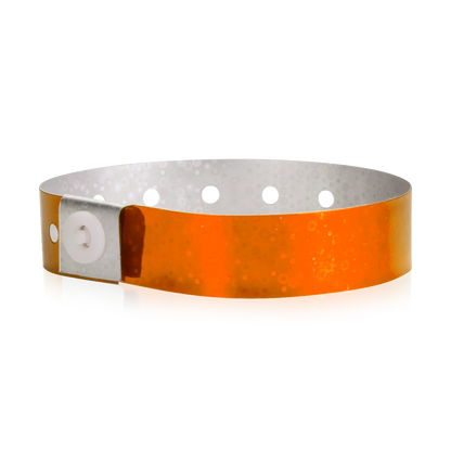 Plastic holographic wristband in orange - round version shown 