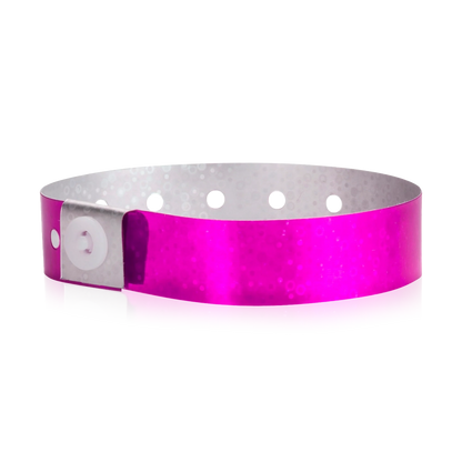 Plastic holographic wristband in pink - round version shown 