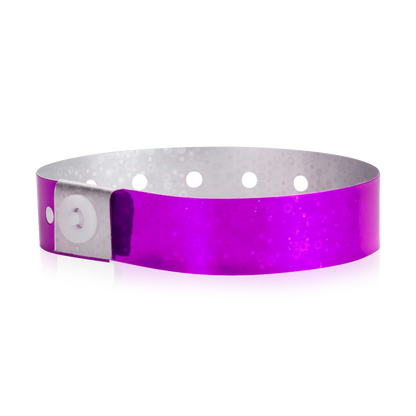 Plastic holographic wristband in purple - round version shown 