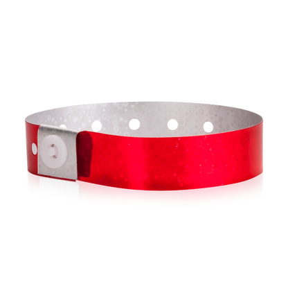Plastic holographic wristband in red - round version shown 