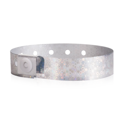 Plastic holographic wristband in silver - round version shown 