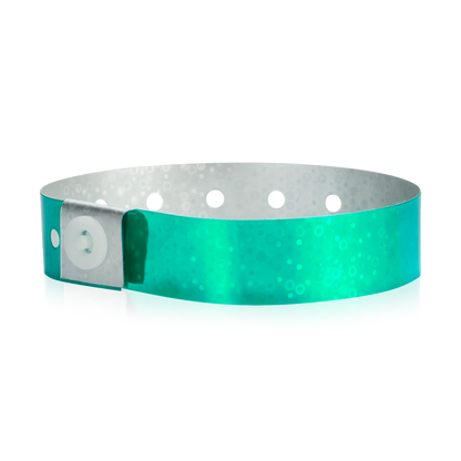 plastic holographic wristband in aqua - shown in round