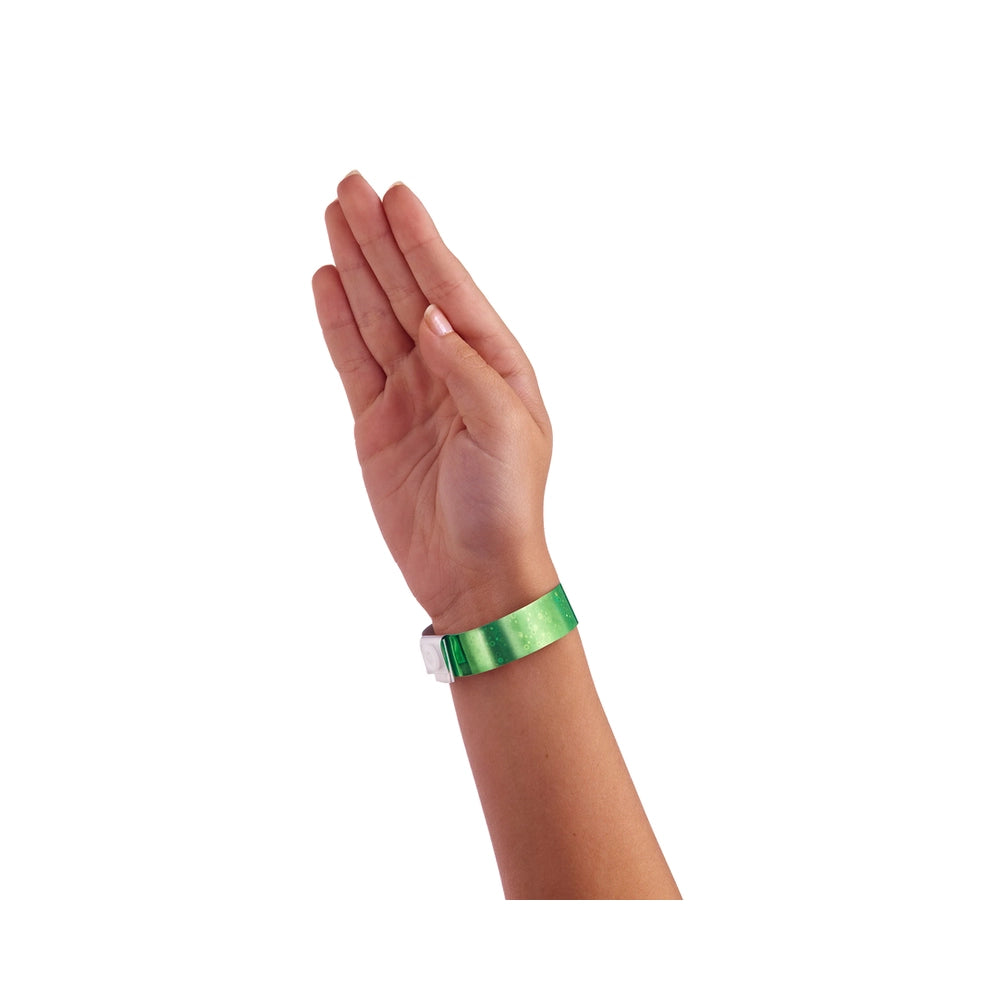 Wrist wearing Plastic holographic wristband in green