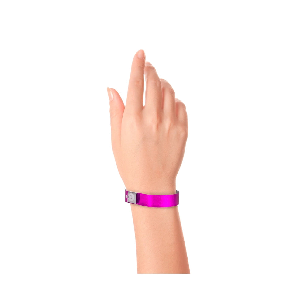 Wrist wearing Plastic holographic wristband in pink