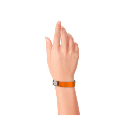 Wrist wearing Plastic holographic wristband in orange