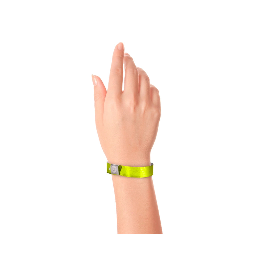 Wrist wearing Plastic holographic wristband in yellow