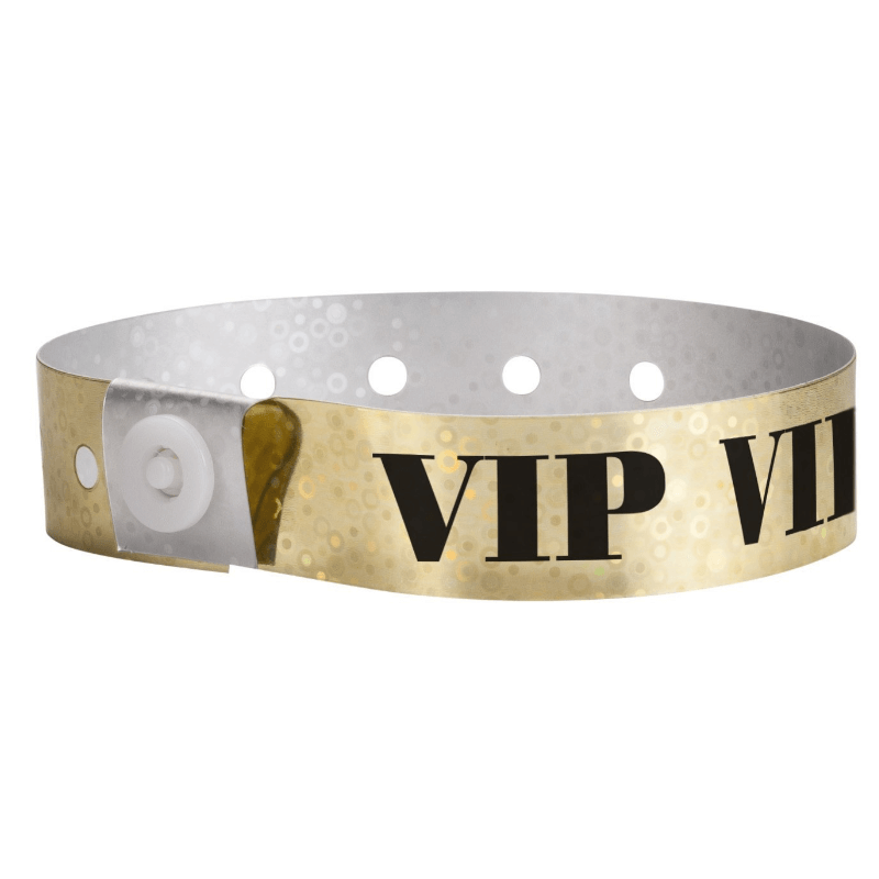 Vip holographic Wristband shown in gold