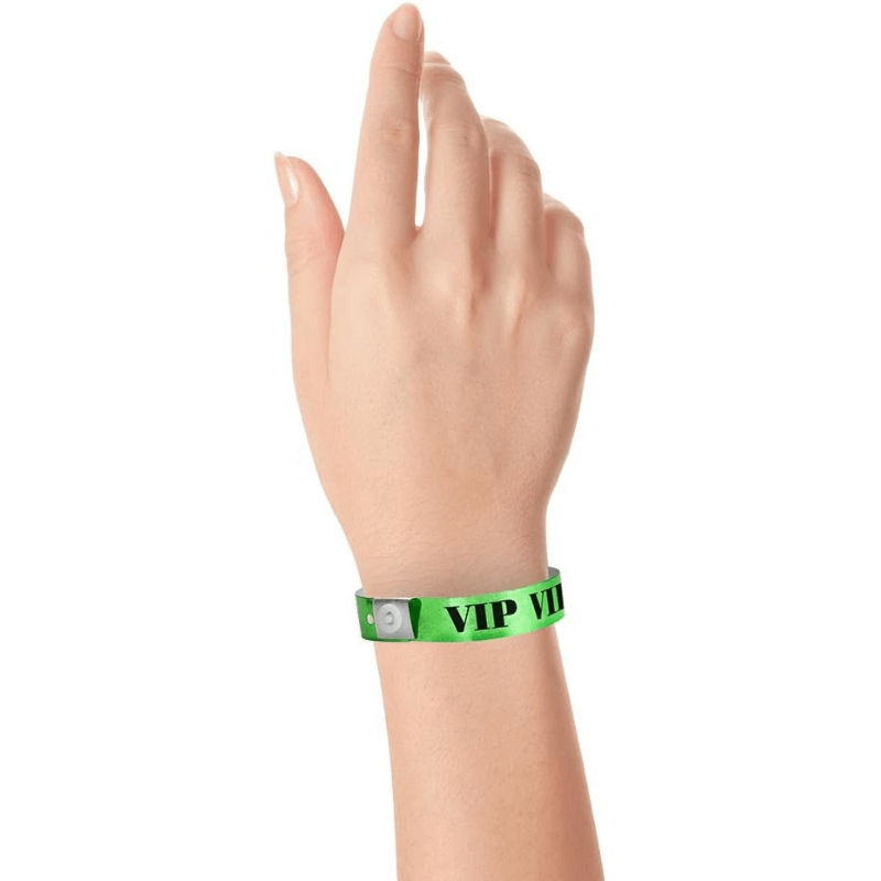 Vip holographic Wristband shown in green on hand