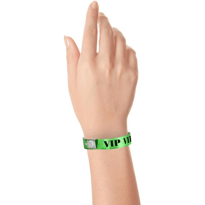 Vip holographic Wristband shown in green on hand