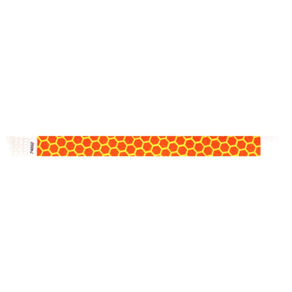 neon orange tyvek wristband with neon yellow honeycomb pattern - flat version shown