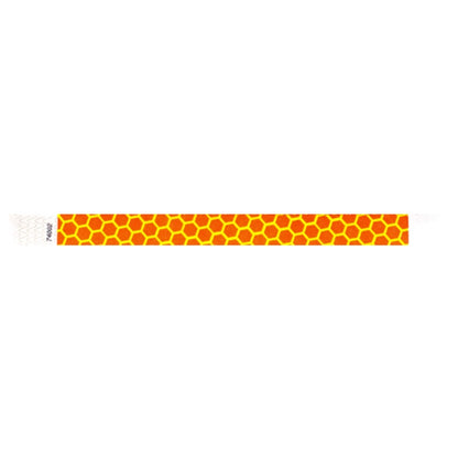 neon orange tyvek wristband with neon yellow honeycomb pattern - flat version shown