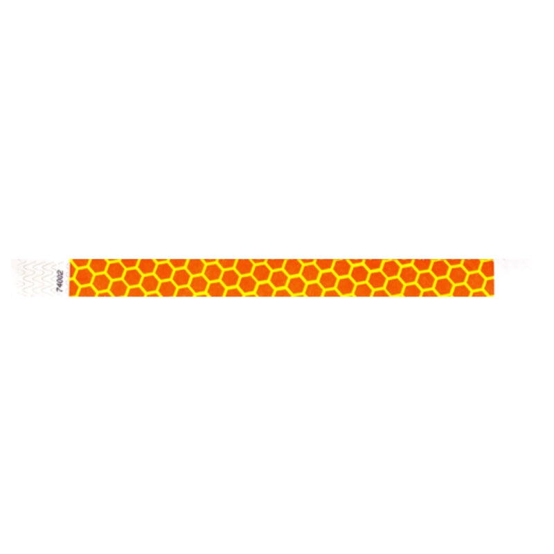 neon orange tyvek wristband with neon yellow honeycomb pattern - flat version shown