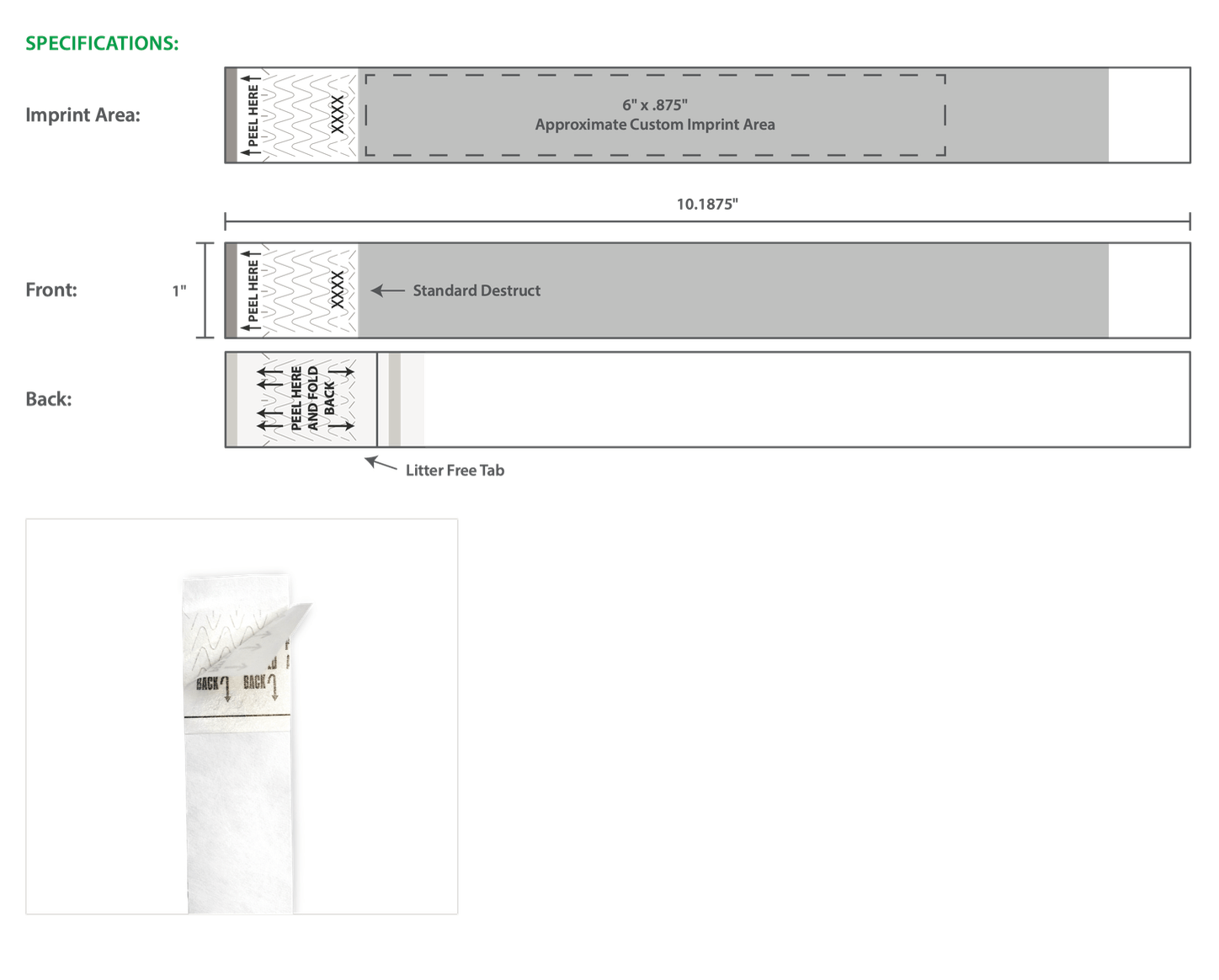 custom litter free tyvek 1" wristbands artwork template
